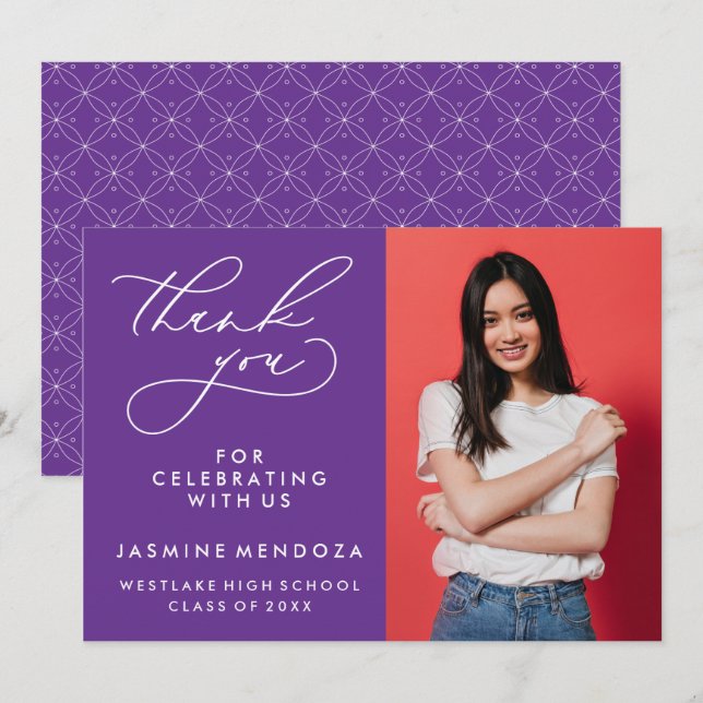 TARJETA DE AGRADECIMIENTO GRADUACIÓN DE CALLIGRAFÍA SIMPLE Y BLANCA GRACIAS (Anverso / Reverso)