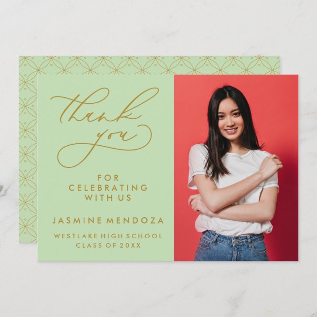 TARJETA DE AGRADECIMIENTO GRADUACIÓN DE CALLIGRAFÍA SIMPLE Y BLANCA GRACIAS (Anverso / Reverso)