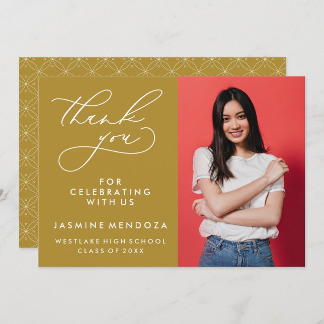 TARJETA DE AGRADECIMIENTO GRADUACIÓN DE CALLIGRAFÍA SIMPLE Y BLANCA GRACIAS (Anverso / Reverso)