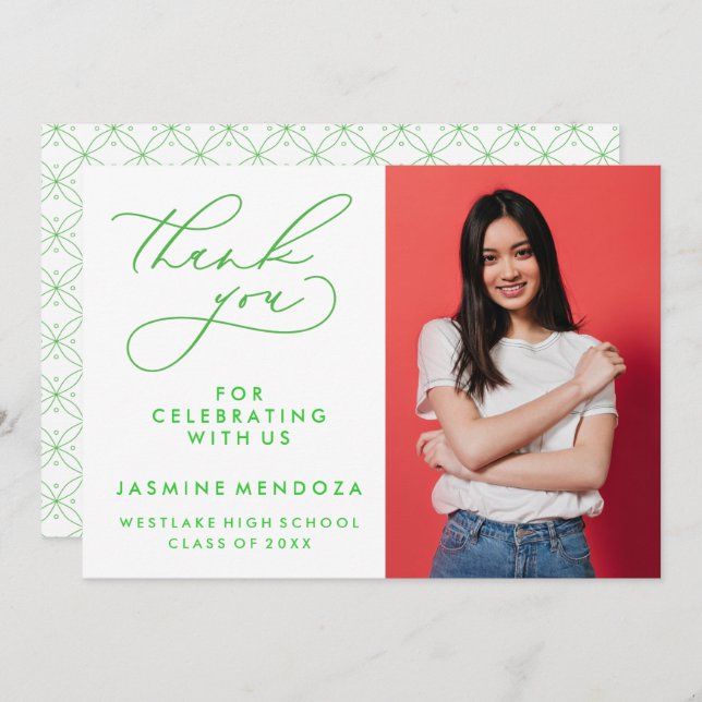 TARJETA DE AGRADECIMIENTO GRADUACIÓN DE CALLIGRAFÍA SIMPLE Y BLANCA GRACIAS (Anverso / Reverso)