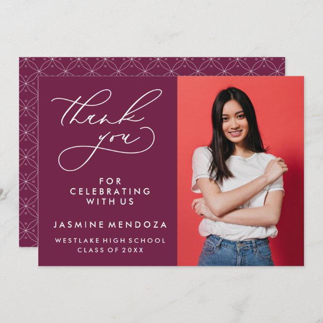 TARJETA DE AGRADECIMIENTO GRADUACIÓN DE CALLIGRAFÍA SIMPLE Y BLANCA GRACIAS (Anverso / Reverso)