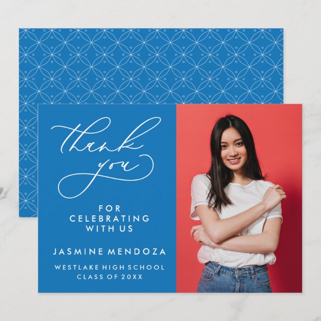 TARJETA DE AGRADECIMIENTO GRADUACIÓN DE CALLIGRAFÍA SIMPLE Y BLANCA GRACIAS (Anverso / Reverso)