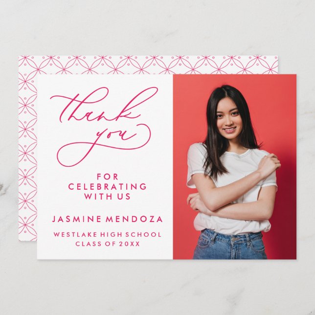 TARJETA DE AGRADECIMIENTO GRADUACIÓN DE CALLIGRAFÍA SIMPLE Y BLANCA GRACIAS (Anverso / Reverso)