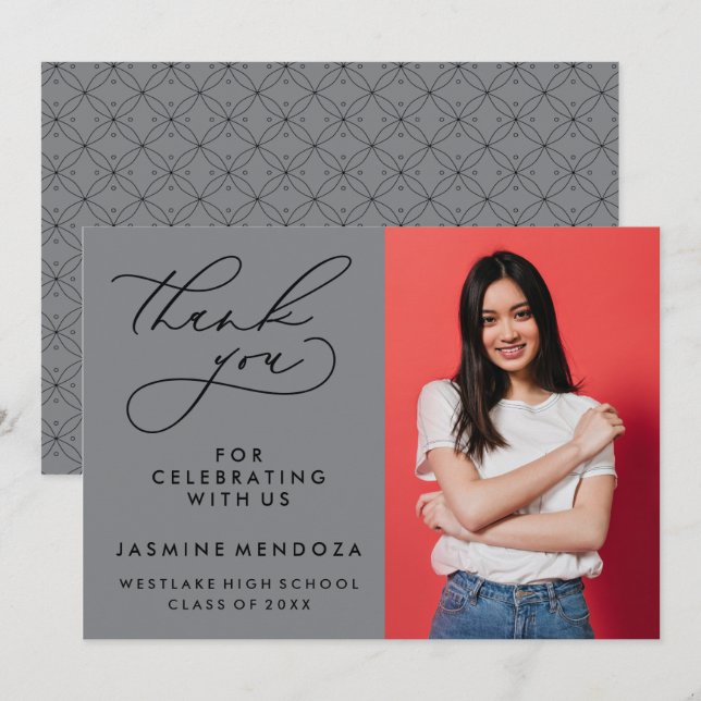 TARJETA DE AGRADECIMIENTO GRADUACIÓN DE CALLIGRAFÍA SIMPLE Y BLANCA GRACIAS (Anverso / Reverso)
