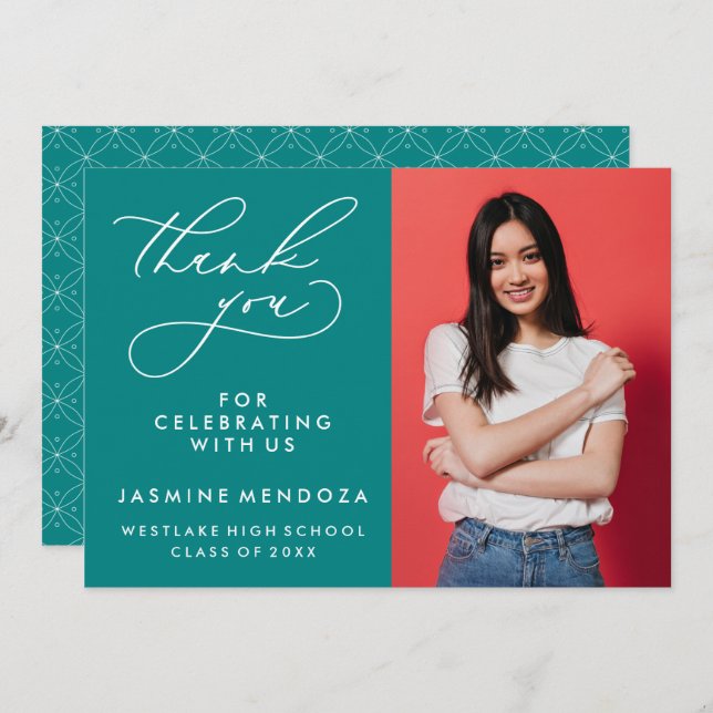 TARJETA DE AGRADECIMIENTO GRADUACIÓN DE CALLIGRAFÍA SIMPLE Y BLANCA GRACIAS (Anverso / Reverso)