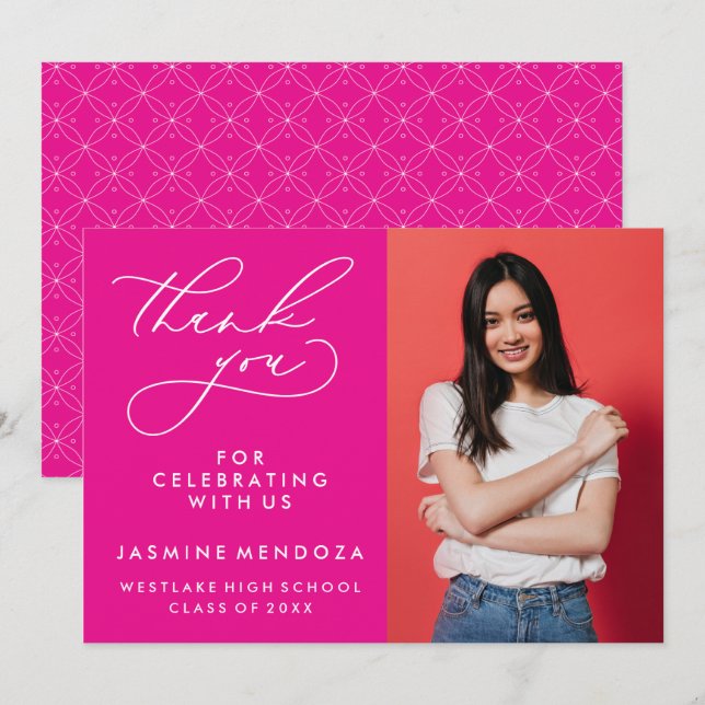 TARJETA DE AGRADECIMIENTO GRADUACIÓN DE CALLIGRAFÍA SIMPLE Y BLANCA GRACIAS (Anverso / Reverso)