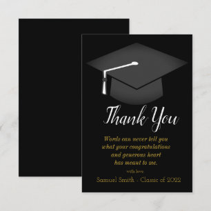 Tarjeta De Agradecimiento Graduación de Cap y Tassel Negro y Oro