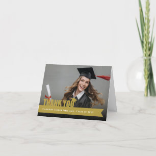Tarjeta De Agradecimiento Graduación de cinta dorada superpuesta, tapa de gr