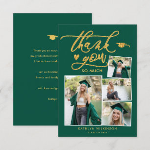 Tarjeta De Agradecimiento Graduación de Collage de fotos con guión de oro el