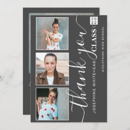 Tarjeta De Agradecimiento Graduación de collage de fotos Gracias Gris oscuro