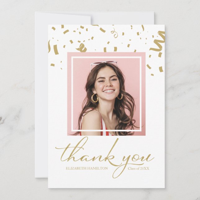 Tarjeta De Agradecimiento Graduación de Confetti de oro. Gracias. (Anverso)