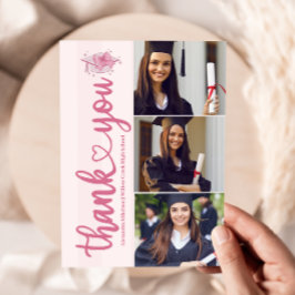 Tarjeta De Agradecimiento Graduación de Coquette Bow rosa 3 fotos