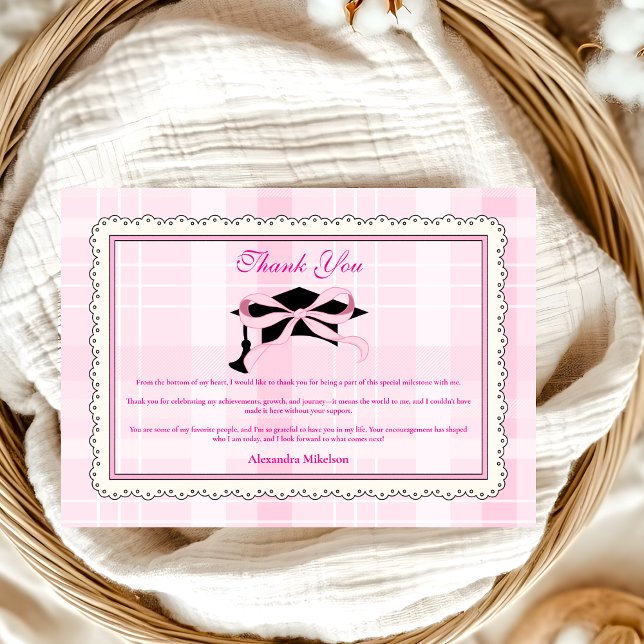 Tarjeta De Agradecimiento Graduación de Coquette Cute Pink Bow (Subido por el creador)