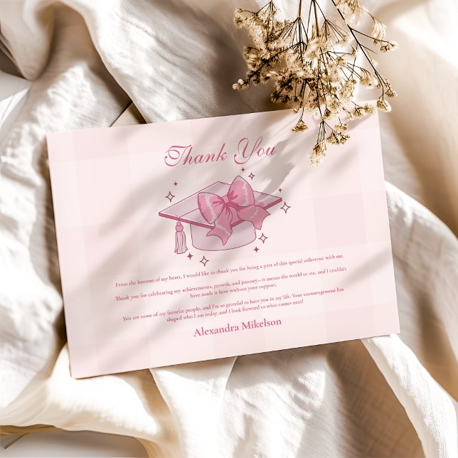 Tarjeta De Agradecimiento Graduación de Coquette Pink Bow (Subido por el creador)