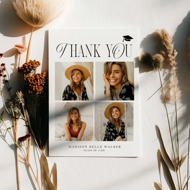 Tarjeta De Agradecimiento Graduación de Elegancia Blanca Gracias Collage de  (Subido por el creador)