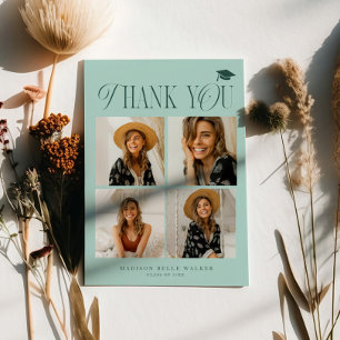 Tarjeta De Agradecimiento Graduación de Elegancia Verde Gracias Collage de f