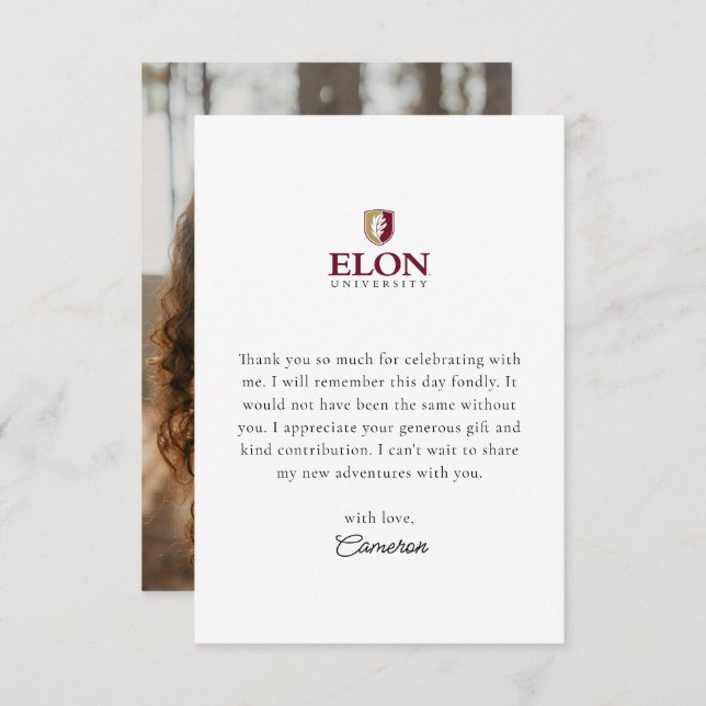 Tarjeta De Agradecimiento Graduación de Elon (Anverso / Reverso)