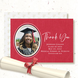 Tarjeta De Agradecimiento Graduación de Enfermeras Sencillo Rojo Marco de Or