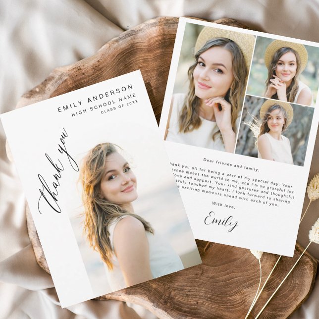 Tarjeta De Agradecimiento Graduación de escritura moderna Graduación de foto (Subido por el creador)