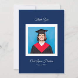 Tarjeta De Agradecimiento Graduación de escuela secundaria moderna azul y bl