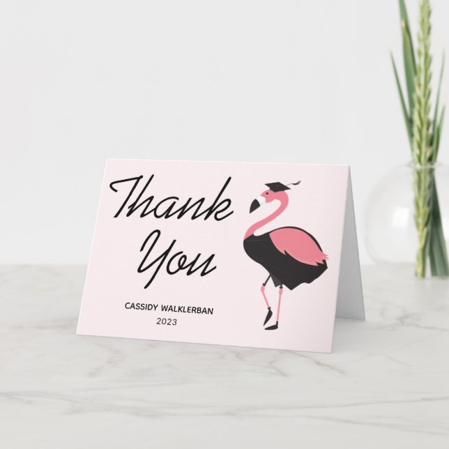 Tarjeta De Agradecimiento Graduación De Flamingo Rosa (Anverso)