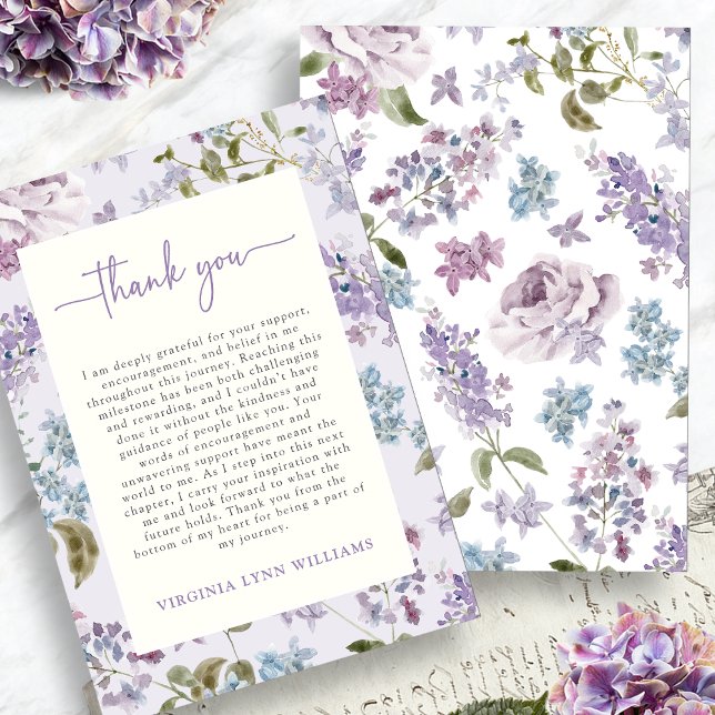 Tarjeta De Agradecimiento Graduación de Flor Púrpura (Watercolor Purple Wildflower Graduation Thank You Card by Painted Paperie
)