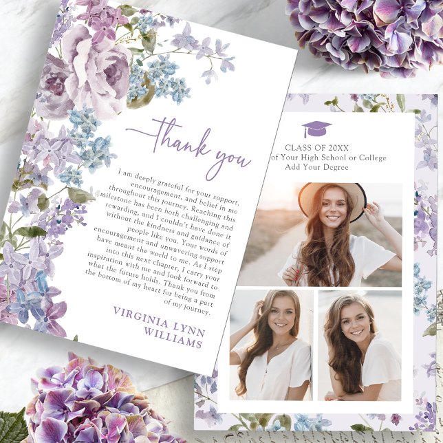 Tarjeta De Agradecimiento Graduación de flores silvestres (Wildflower Graduation Thank You Card Pictures on back by Painted Paperie
)