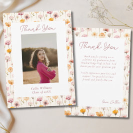 Tarjeta De Agradecimiento Graduación de Flores Silvestres Boho Floral Waterc