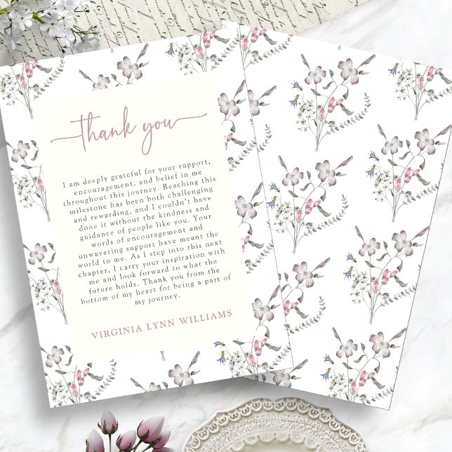 Tarjeta De Agradecimiento Graduación de Flores Silvestres Pastel (Pastel Wildflowers Graduation Thank You Card by Painted Paperie
)
