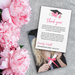 Tarjeta De Agradecimiento Graduación de foto de cerdas rosadas de Girly Cute