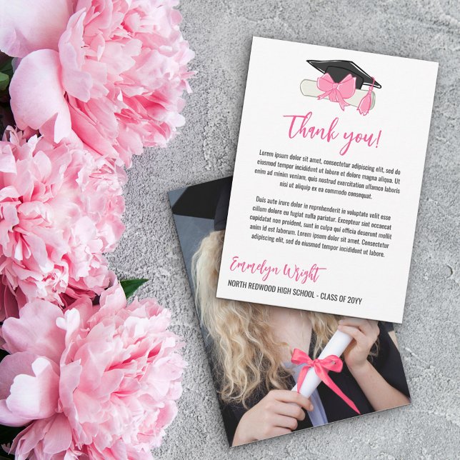 Tarjeta De Agradecimiento Graduación de foto de cerdas rosadas de Girly Cute (Subido por el creador)