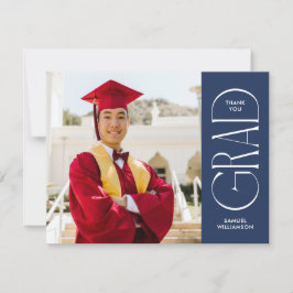 Tarjeta De Agradecimiento Graduación de foto de doble cara azul minimalista