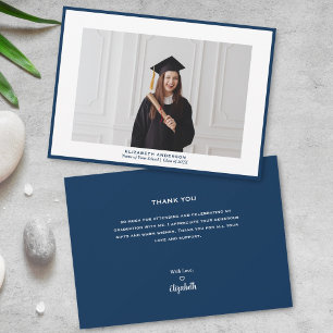 Tarjeta De Agradecimiento Graduación de foto de graduado azul de la Marina m