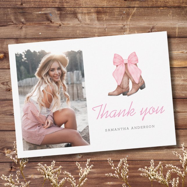 Tarjeta De Agradecimiento Graduación de foto de niña occidental rosa (Subido por el creador)