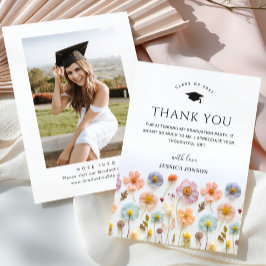 Tarjeta De Agradecimiento Graduación de FOTO del Pastel Rosa Boho Wildflower