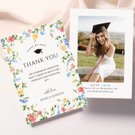 Tarjeta De Agradecimiento Graduación de FOTO del Pastel Rosa Boho Wildflower