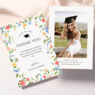 Tarjeta De Agradecimiento Graduación de FOTO del Pastel Rosa Boho Wildflower