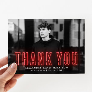 Tarjeta De Agradecimiento Graduación de Foto Neon Rojo Moderno