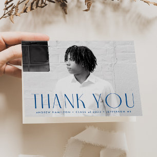 Tarjeta De Agradecimiento Graduación de fotografía azul de simplicidad moder