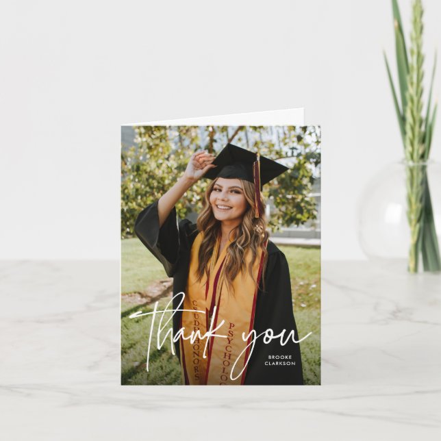 Tarjeta De Agradecimiento Graduación de fotografía de escritura de caligrafí (Anverso)