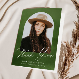 Tarjeta De Agradecimiento Graduación de fotografía del arco de color verde o