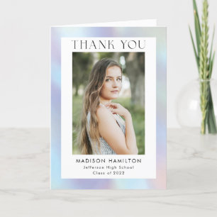 Tarjeta De Agradecimiento Graduación de fotografía holográfica púrpura y azu