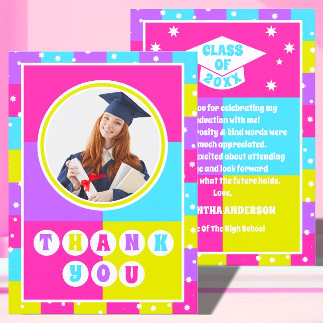 Tarjeta De Agradecimiento Graduación de fotografía Retro Neon (Subido por el creador)