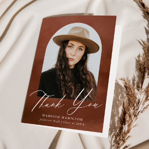 Tarjeta De Agradecimiento Graduación de fotografías de arcos de color marrón