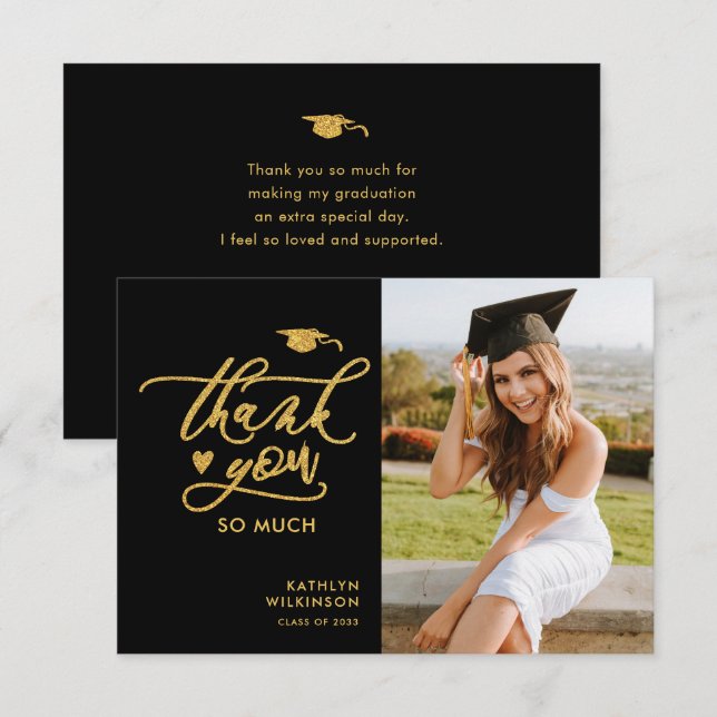 Tarjeta De Agradecimiento Graduación de fotografías de guion elegante de Pur (Anverso / Reverso)