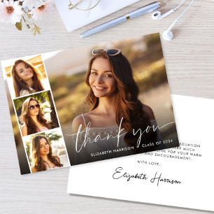 Tarjeta De Agradecimiento Graduación de fotografías en guiones blancos