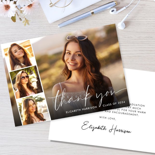 Tarjeta De Agradecimiento Graduación de fotografías en guiones blancos (Subido por el creador)