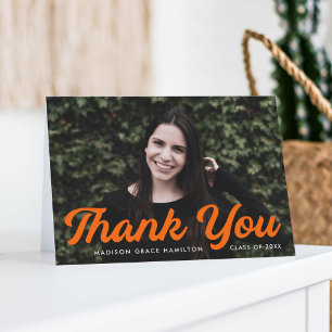Tarjeta De Agradecimiento Graduación de fotografías en Naranja negrita