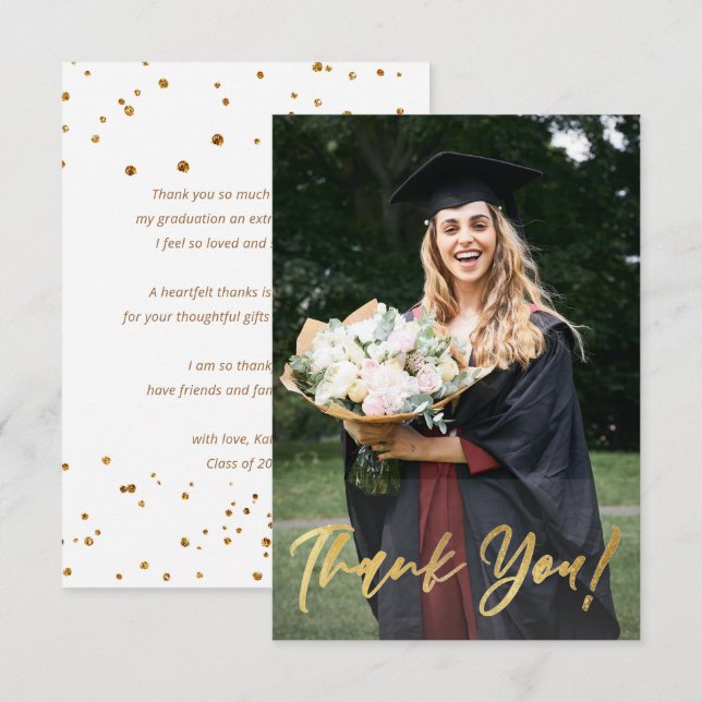Tarjeta De Agradecimiento Graduación de fotografías modernas con guión de Pu (Anverso / Reverso)