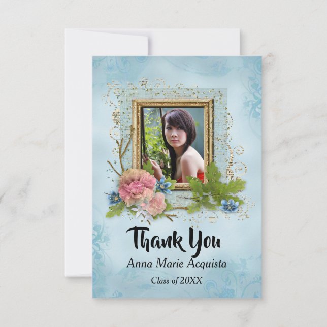 Tarjeta De Agradecimiento Graduación de fotos antiguas gracias (Anverso)